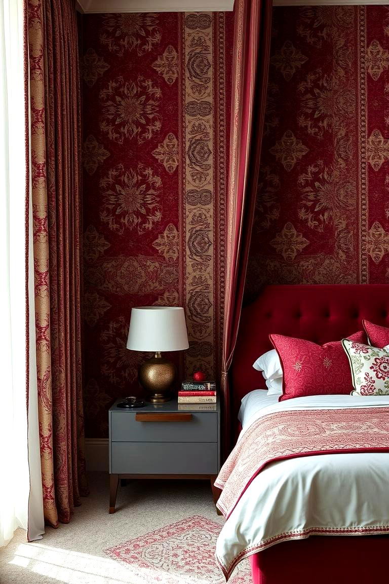 Intricate Burgundy Patterns - 24 Burgundy Bedroom Ideas