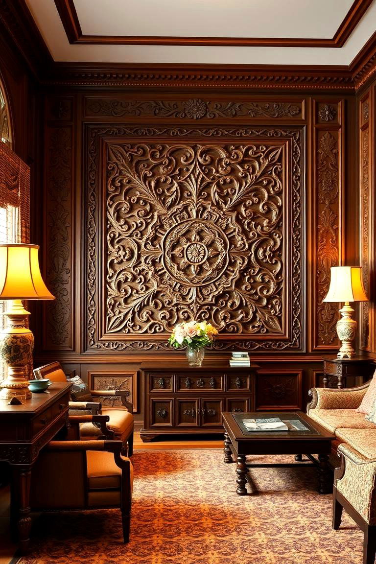 Intricate Carved Wood Panels - 24 Wood Accent Wall Ideas