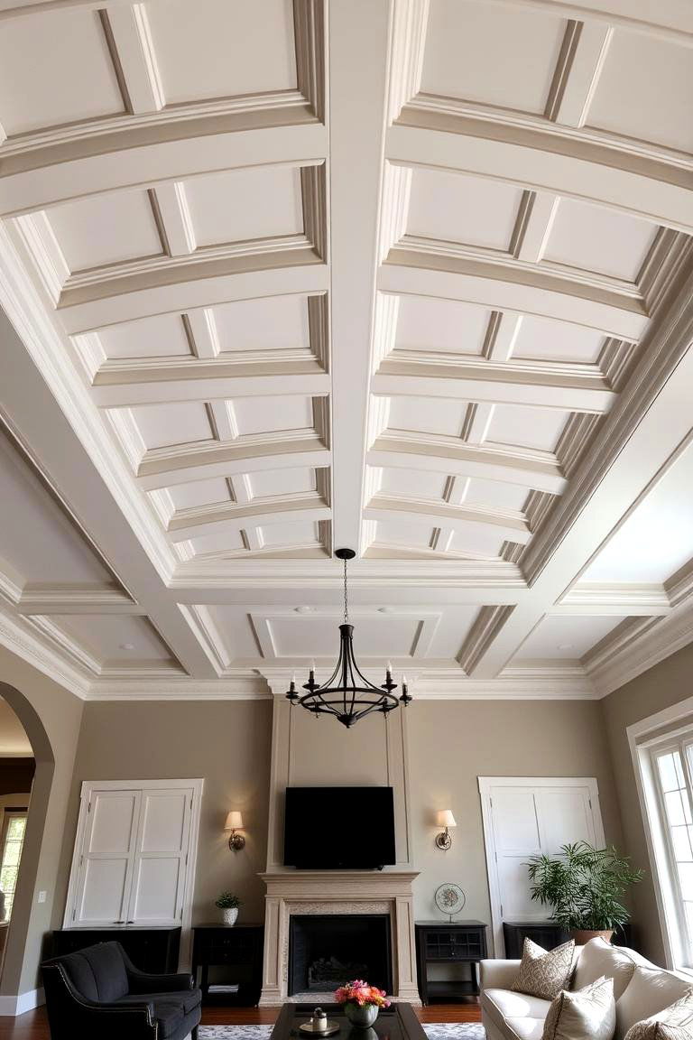 Intricate Decorative Molding Vault - 24 Living Room Vaulted Ceiling Ideas
