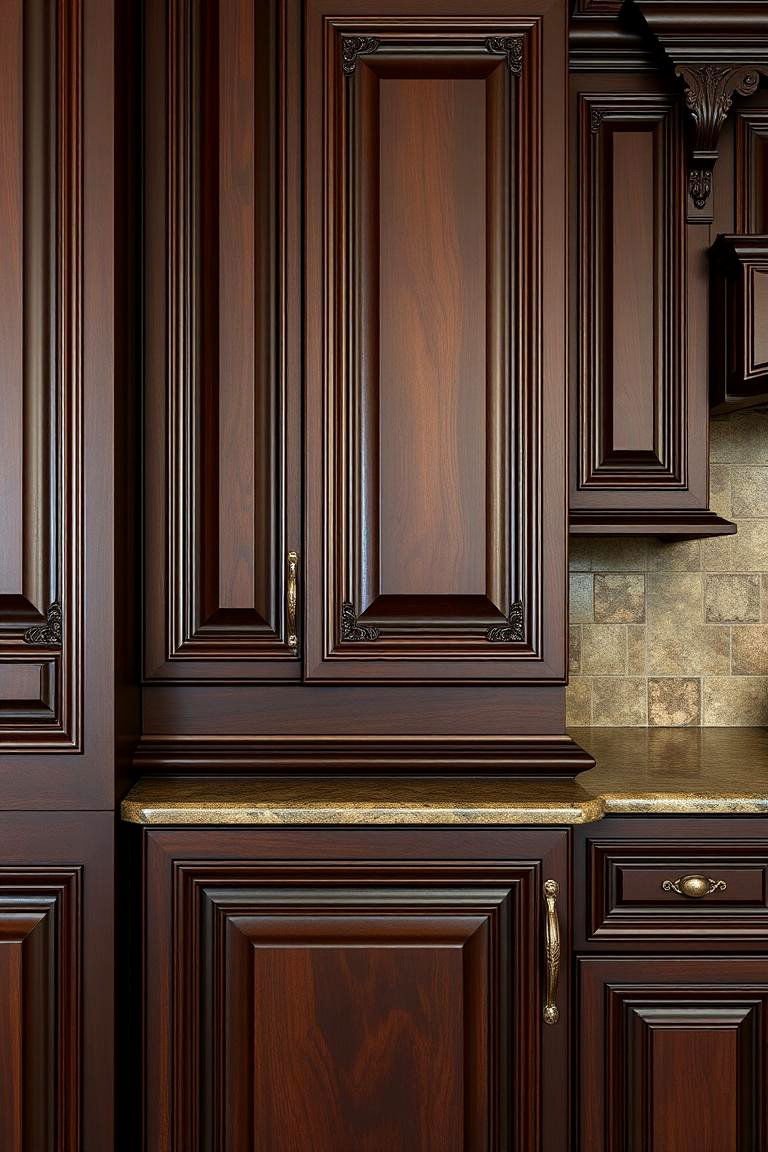 Intricate Detailing for Unique Visual Impact - 24 Dark Wood Kitchen Cabinets