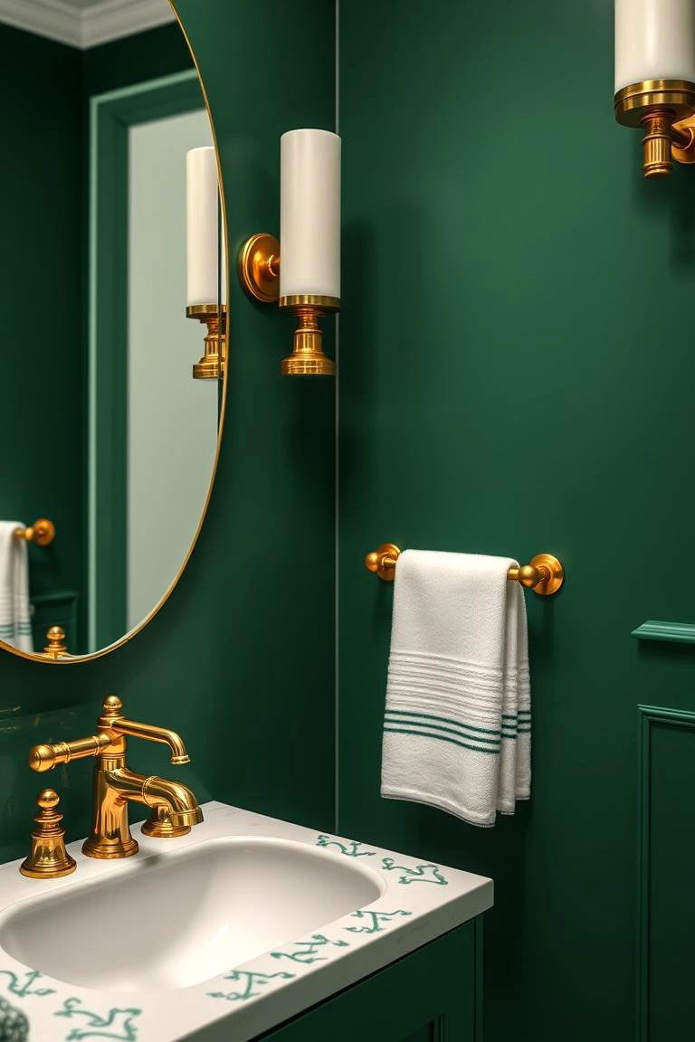 Intricate Gold Accented Green Hardware - 24 Green and Gold Bathroom Ideas