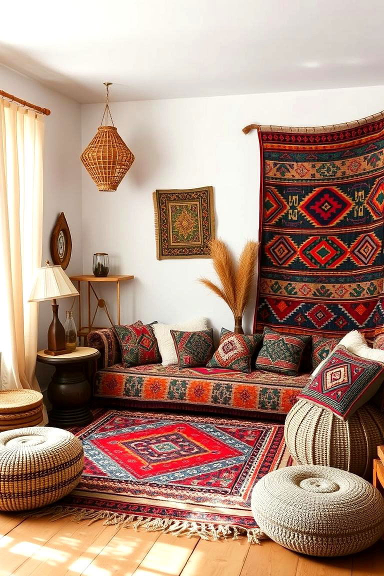 Intricate Kilim Textiles - 24 Colorful Boho Bedroom Ideas