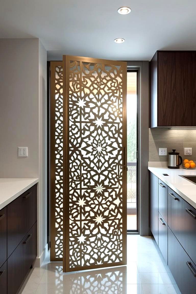 Intricate Laser Cut Metal Door - 24 Kitchen Door Design Ideas