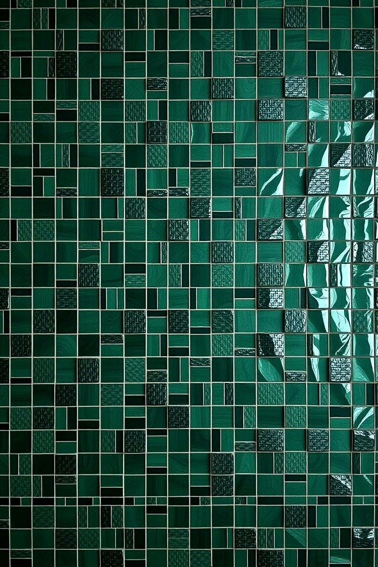 Intricate Mosaic Green Walls - 24 Dark Green Home Library Ideas and Inspiration