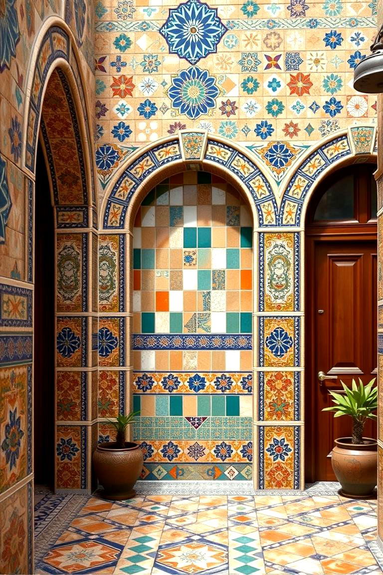 Intricate Mosaic Tile Details - 24 Mediterranean House Exterior Ideas