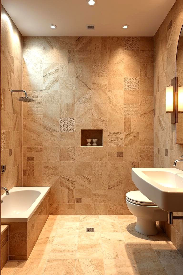 Intricate Mosaic - 24 Travertine Tile Bathroom Ideas