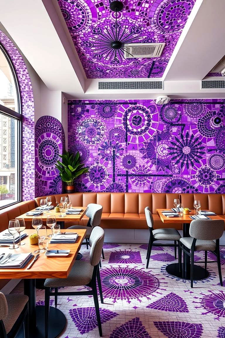 Intricate Purple Mosaic Accents - 24 Purple Dining Room Ideas