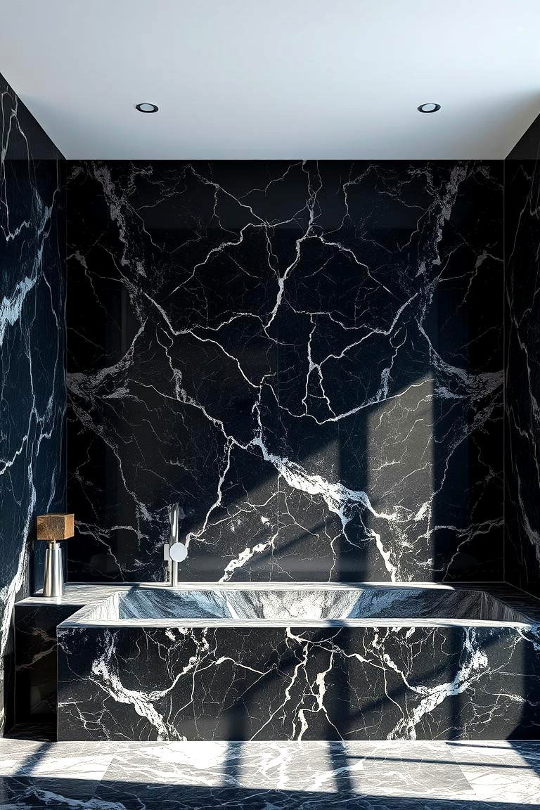 Intricate Veining Highlights - 24 Black Marble Bathrooms
