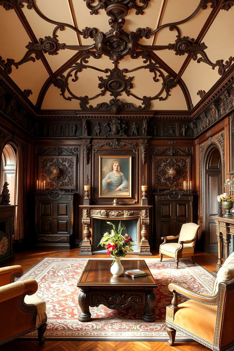 Intricate Wood Carvings - 24 Castle Living Room Ideas