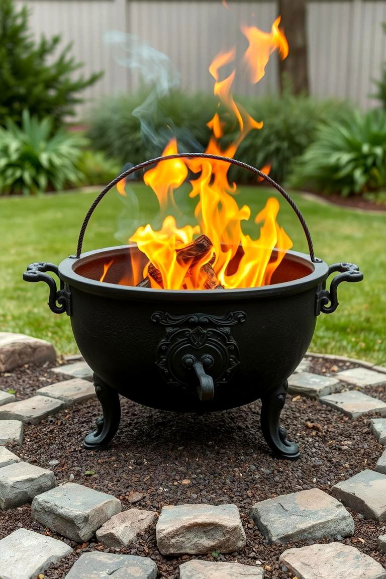 Intriguing Fire Pit with an Antique Cauldron - 24 Rustic Fire Pit Ideas