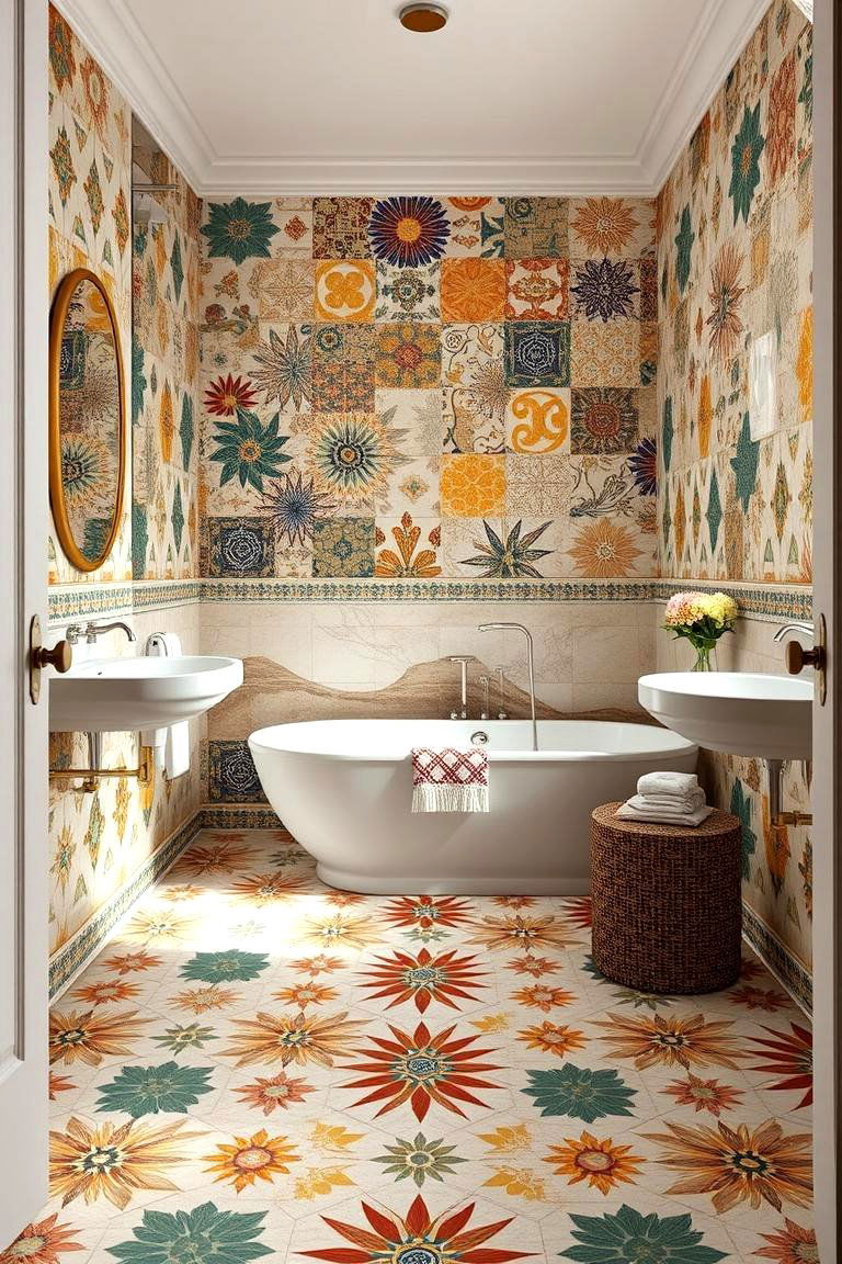Intriguing Patterned Floor Designs - 24 Tuscan Bathroom Ideas