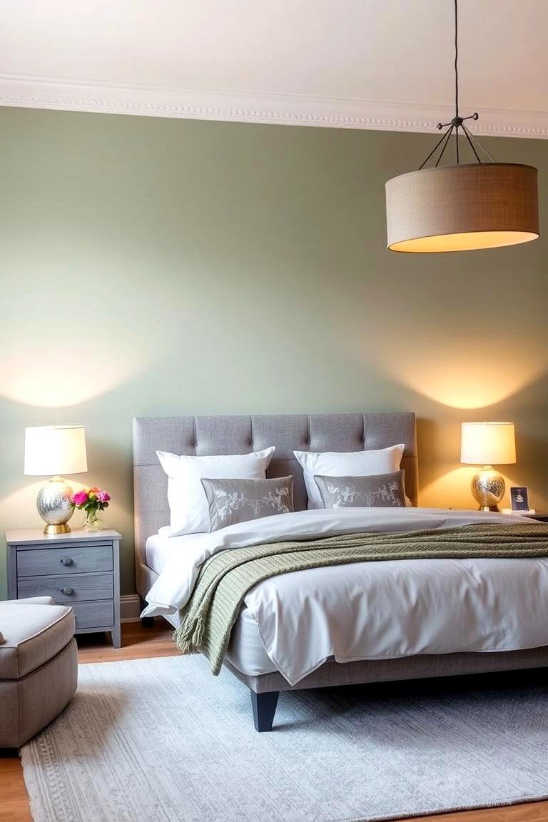 Introduce Ambient Lighting - 24 Sage Green and Grey Bedroom Ideas