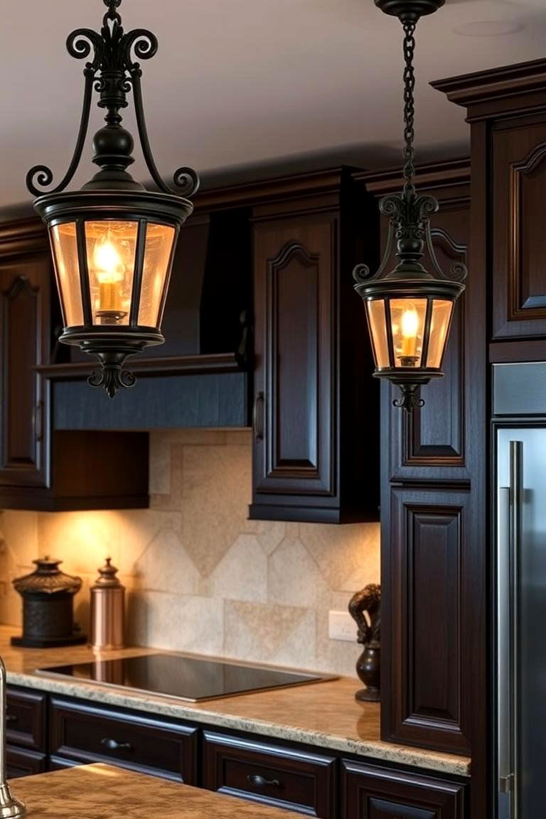 Introduce Dramatic Lighting Fixtures - 24 Gothic Kitchen Ideas