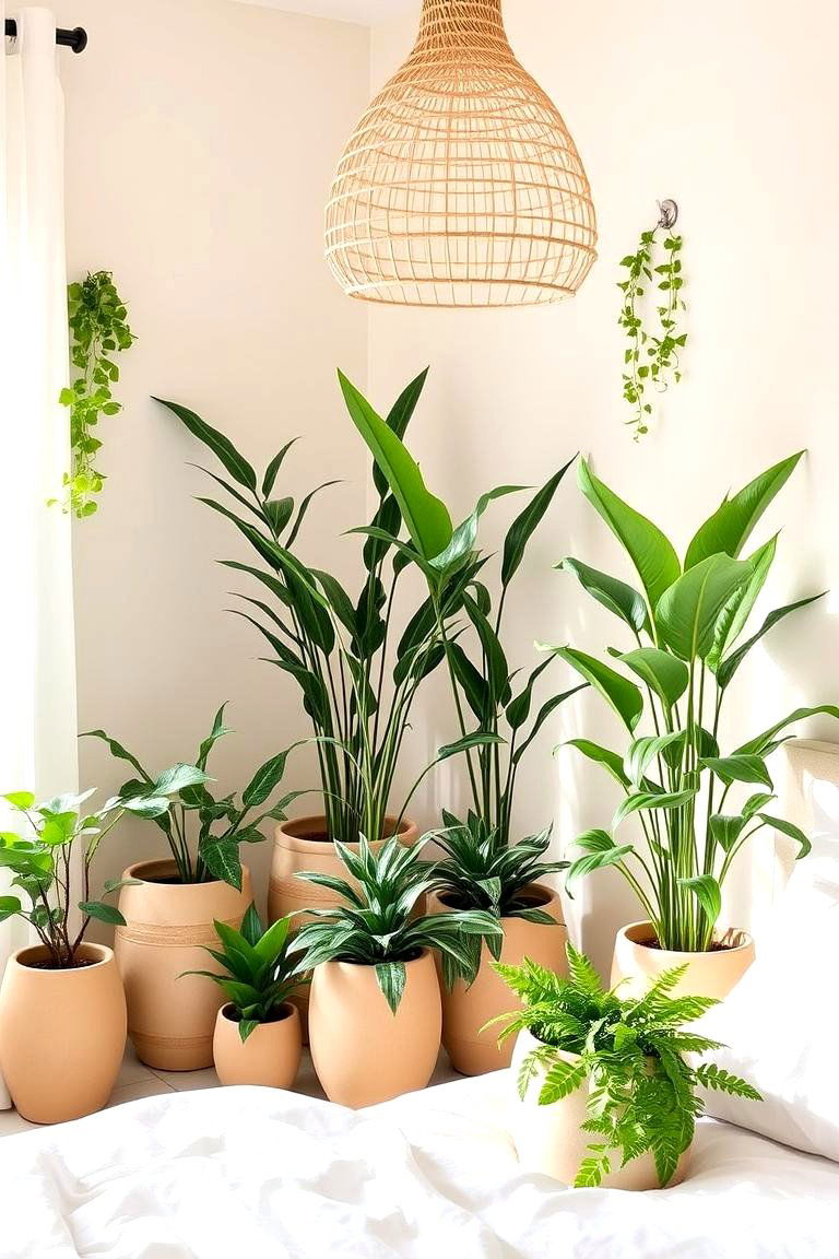 Introduce Indoor Plants for a Touch of Green - 24 Green and Beige Bedroom Ideas
