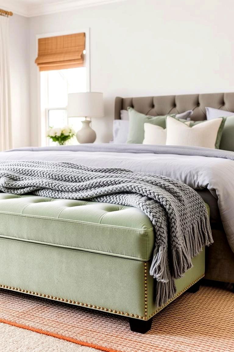 Introduce Layered Textures - 24 Sage Green and Grey Bedroom Ideas