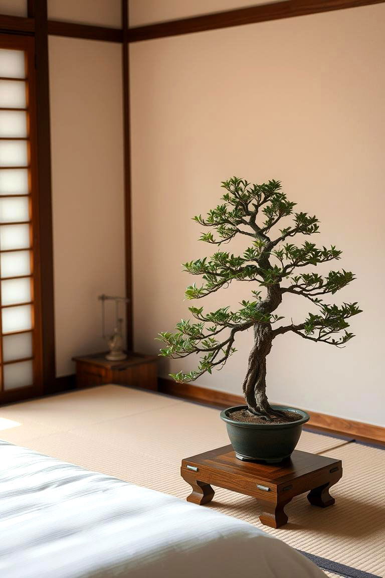 Introduce Life with a Carefully Selected Indoor Plant Bonsai - 24 Japanese Bedroom Design Ideas