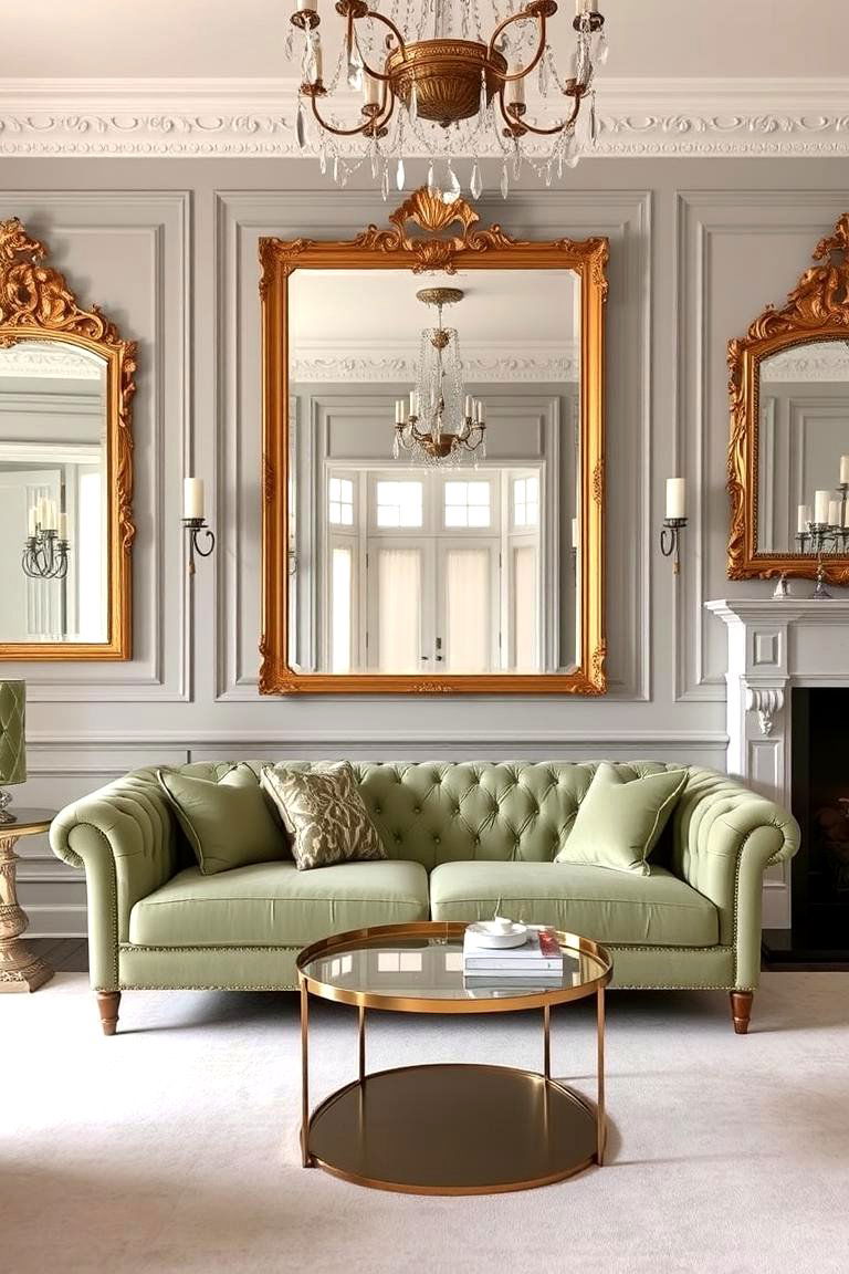 Introduce Metallic Accents for a Touch of Glamour - 24 Grey and Sage Green Living Room Ideas