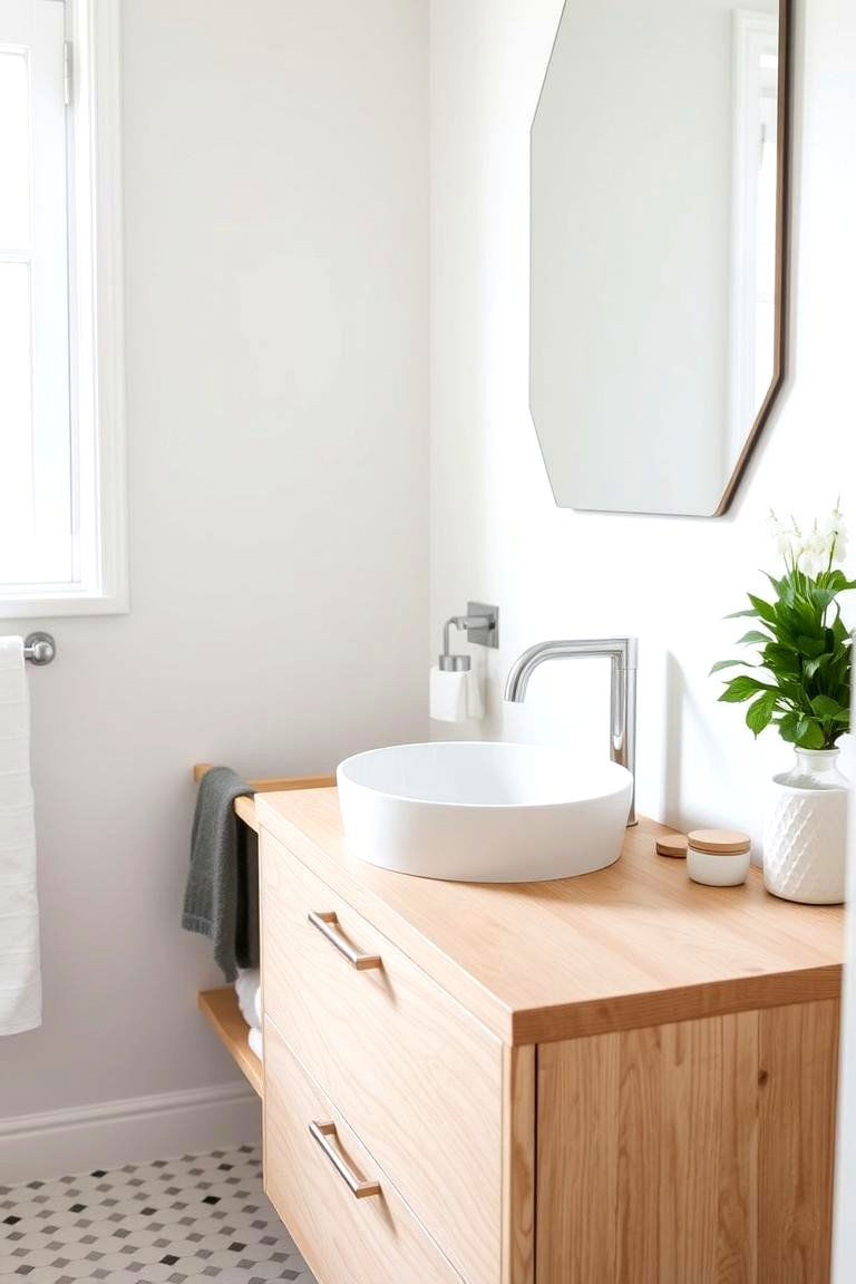 Introduce Natural Wood Accents - 24 Scandinavian Bathroom Ideas