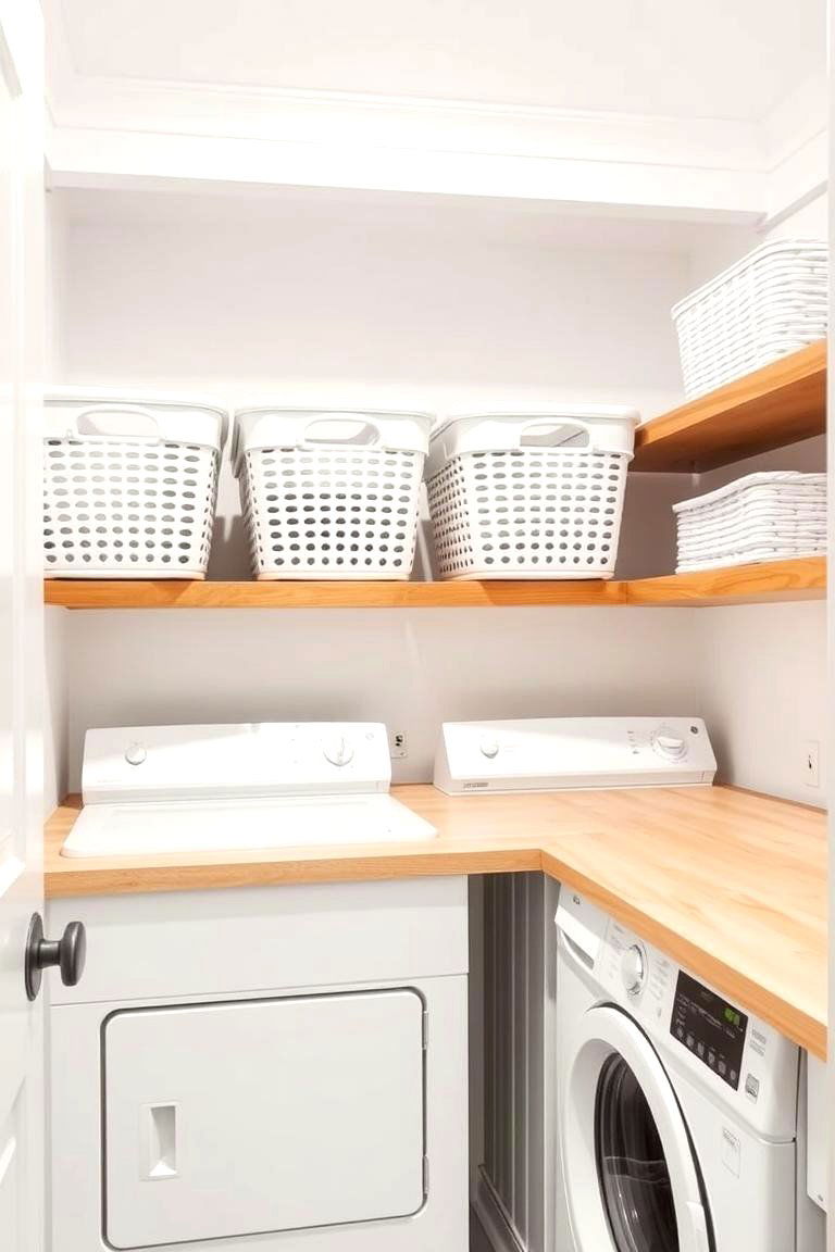 Introduce Natural Wood Accents - 24 White Laundry Room Ideas