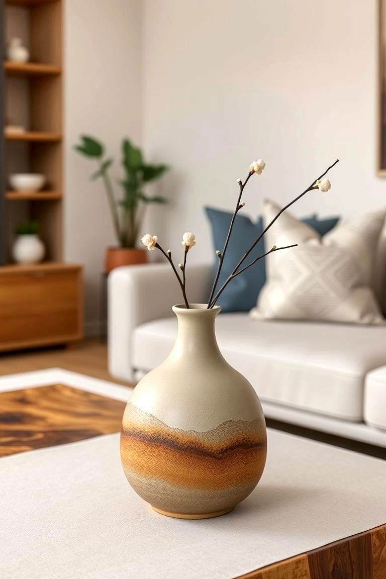 Introduce Neutral Ceramic Decor - 24 Earthy Living Room Decor Ideas