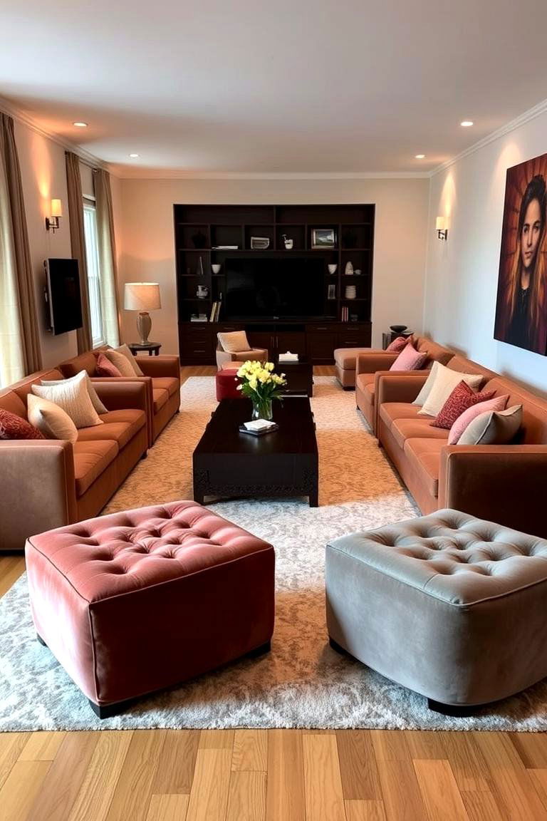 Introduce Ottomans for Versatility - 24 Long Living Room Ideas