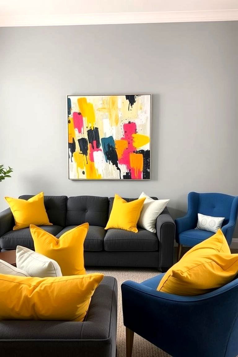 Introduce Pops of Color for Contrast - 24 Grey Living Room Ideas