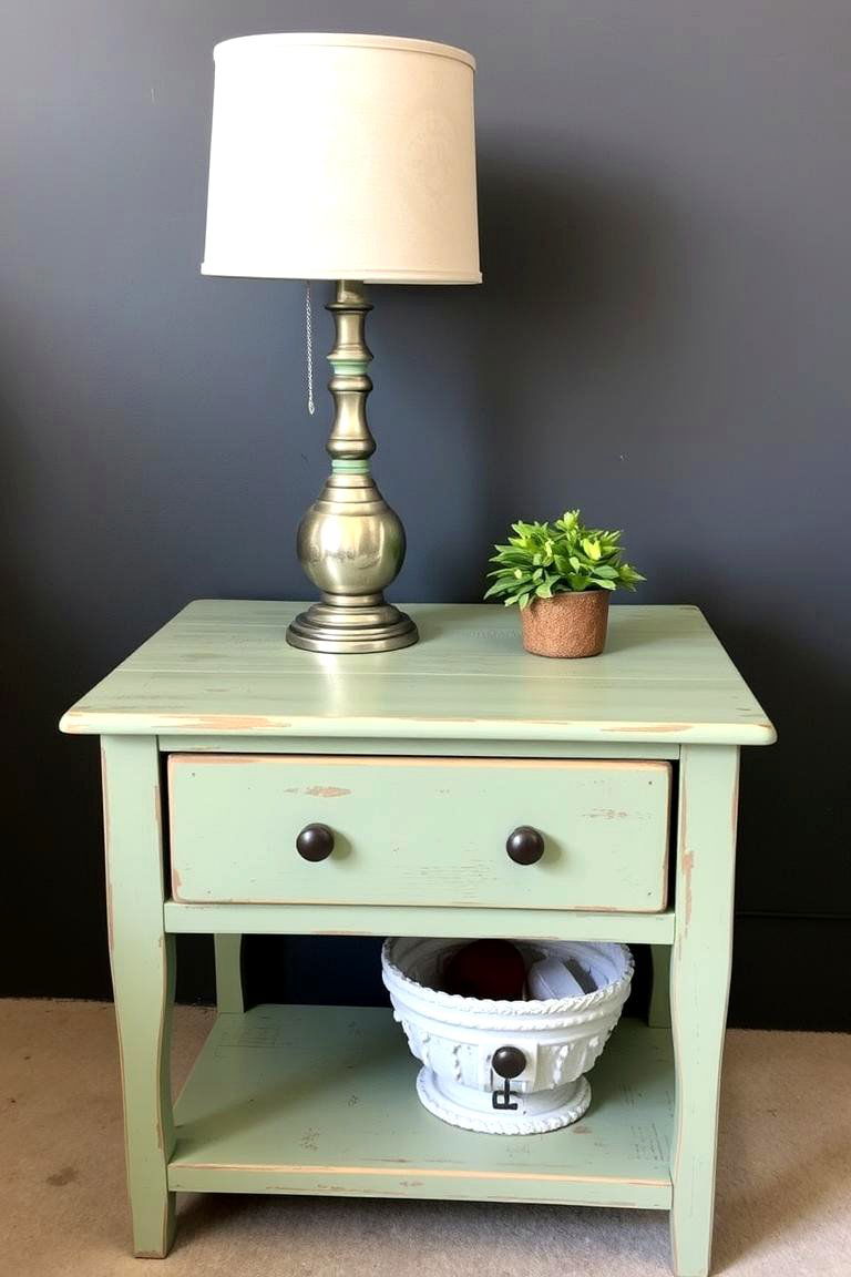 Introduce Repurposed Wooden Furniture Painted in Distressed Sage Green - 24 Rustic Sage Green Living Room Ideas