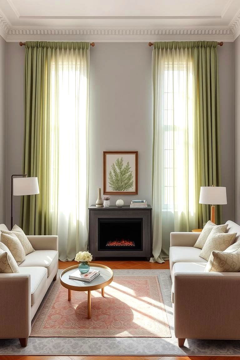 Introduce Sage Green Curtains or Blinds - 24 Grey and Sage Green Living Room Ideas