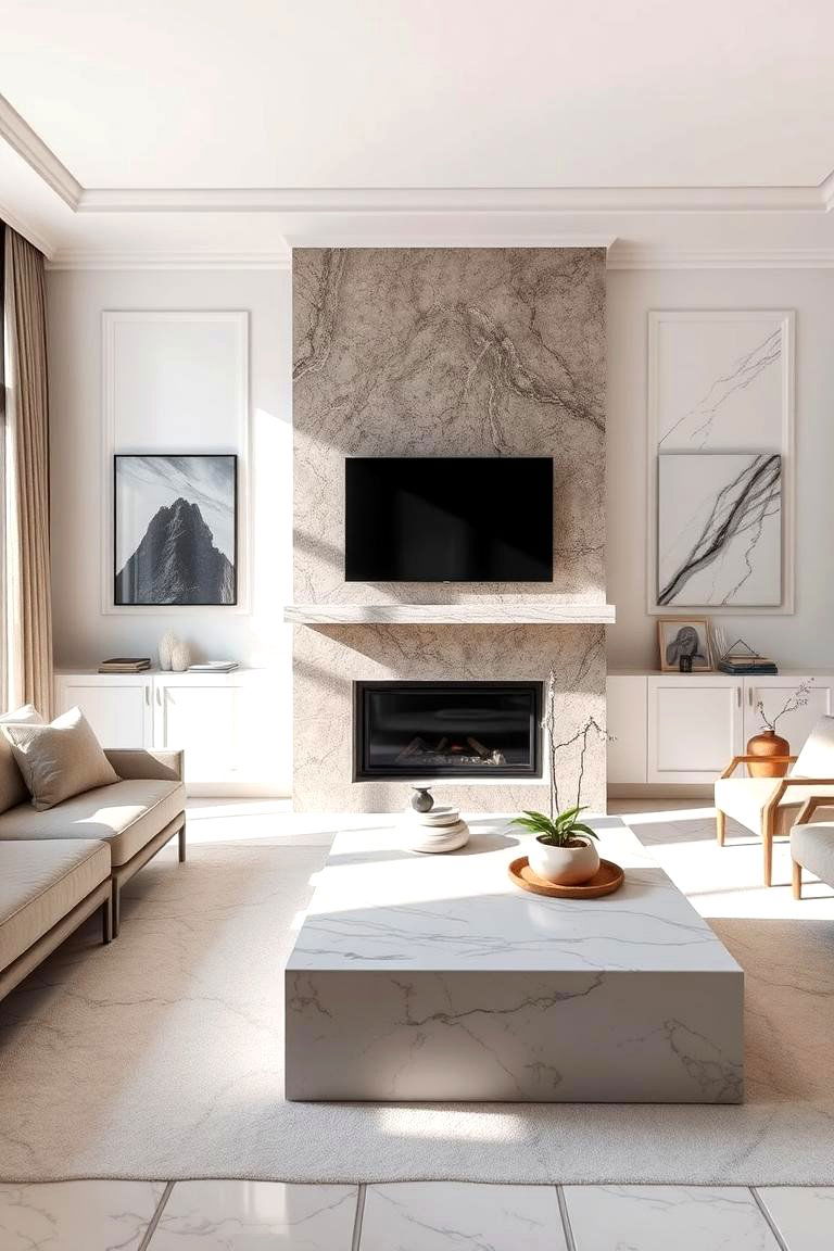 Introduce Stone or Marble Accents - 24 Natural Living Room Ideas