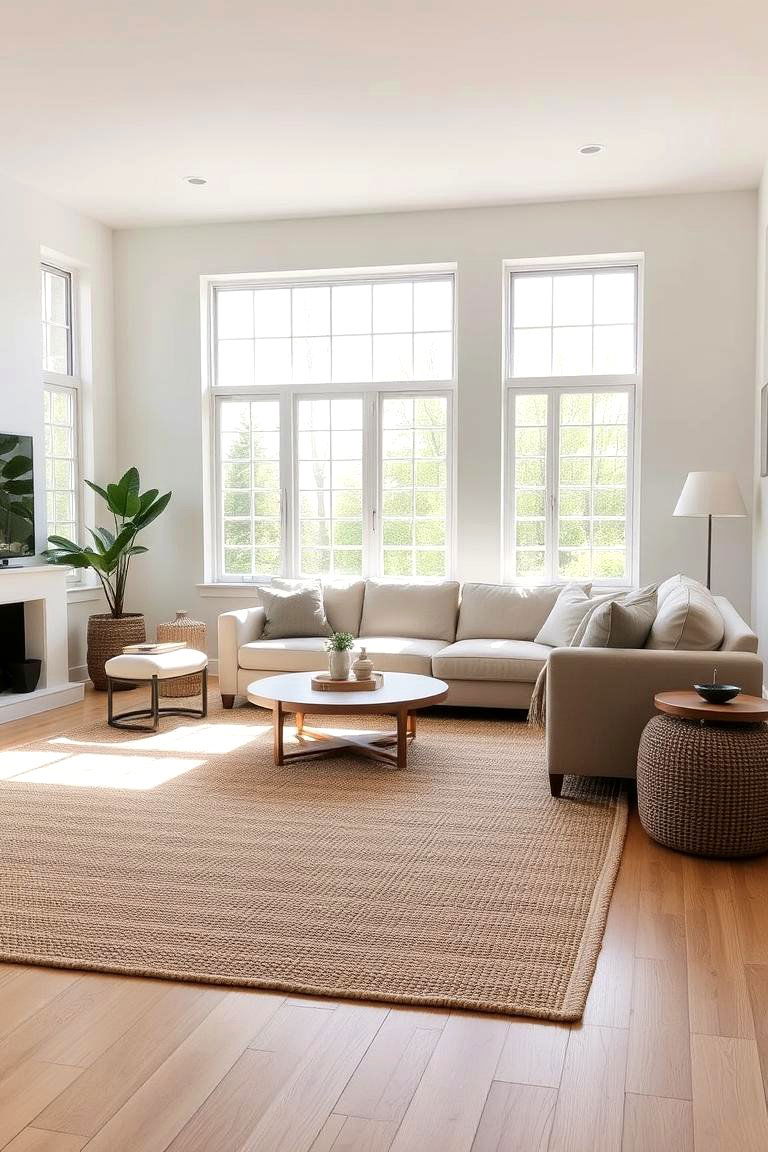 Introduce Textured Rugs - 24 Earthy Living Room Decor Ideas