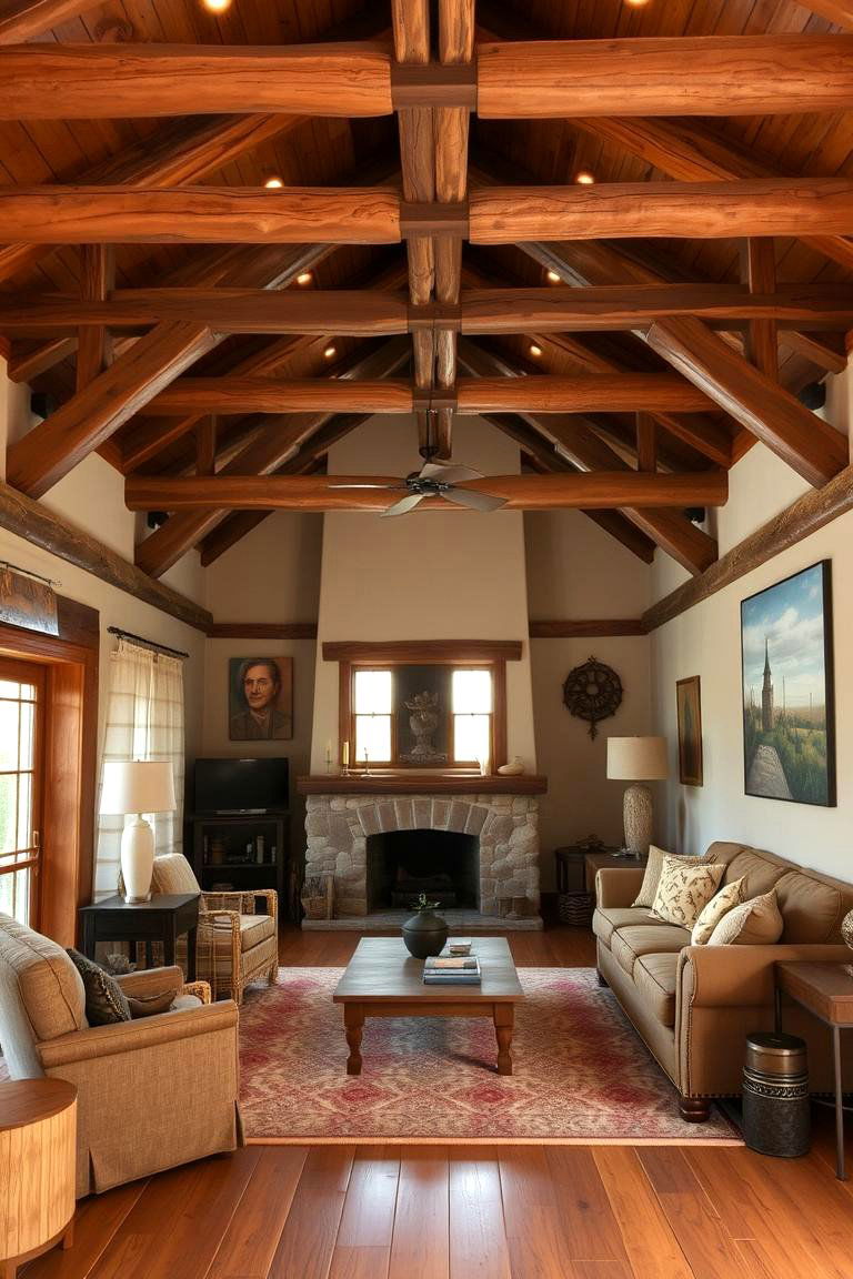 Introduce Wooden Beams for a Rustic Touch - 24 Natural Living Room Ideas