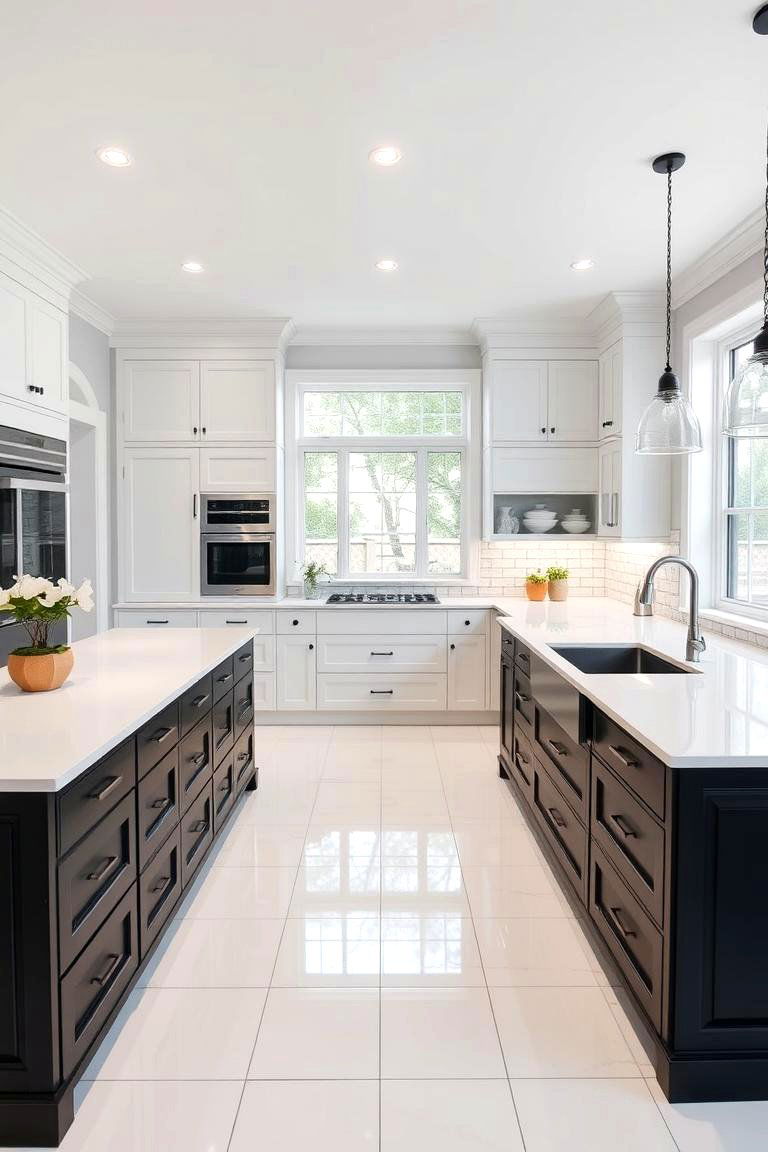 Introduce a Black Kitchen Island in a White Setting - 24 White Kitchen with Black Appliances Ideas