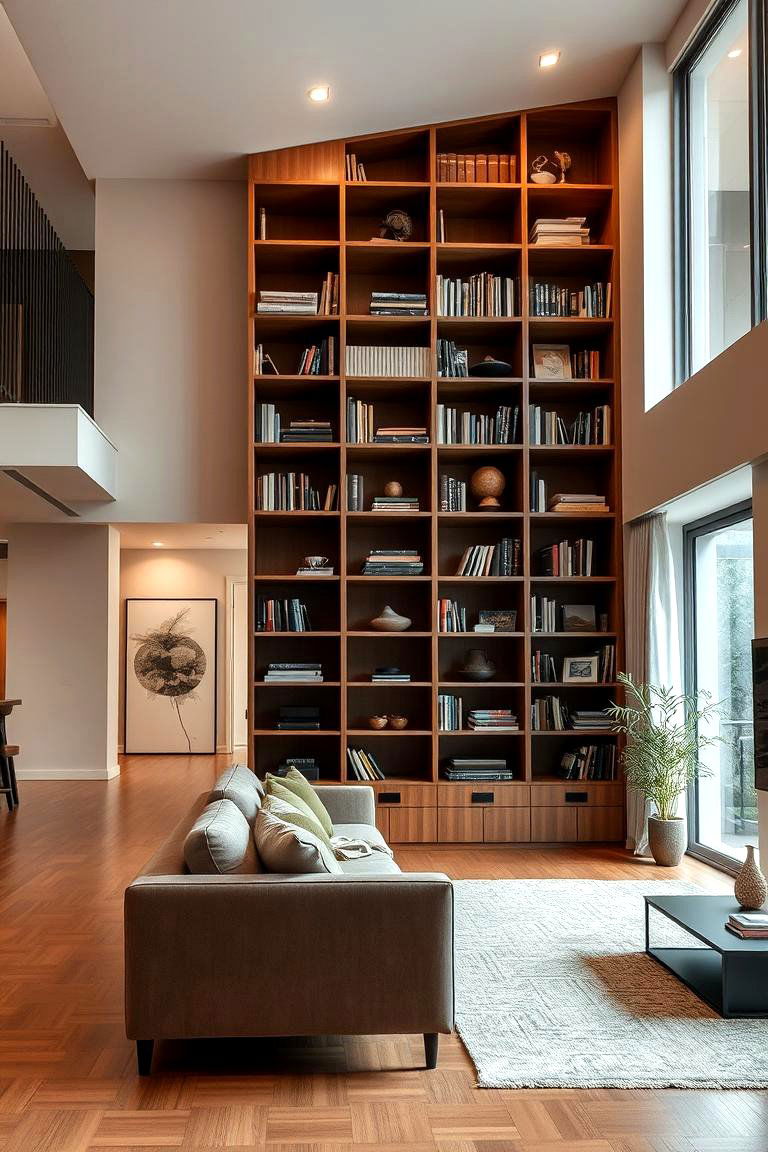 Introduce a Bookshelf as a Divider - 24 Long Living Room Ideas