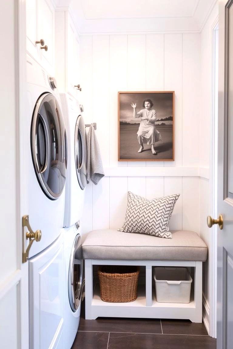 Introduce a Comfortable Seating Area - 24 White Laundry Room Ideas