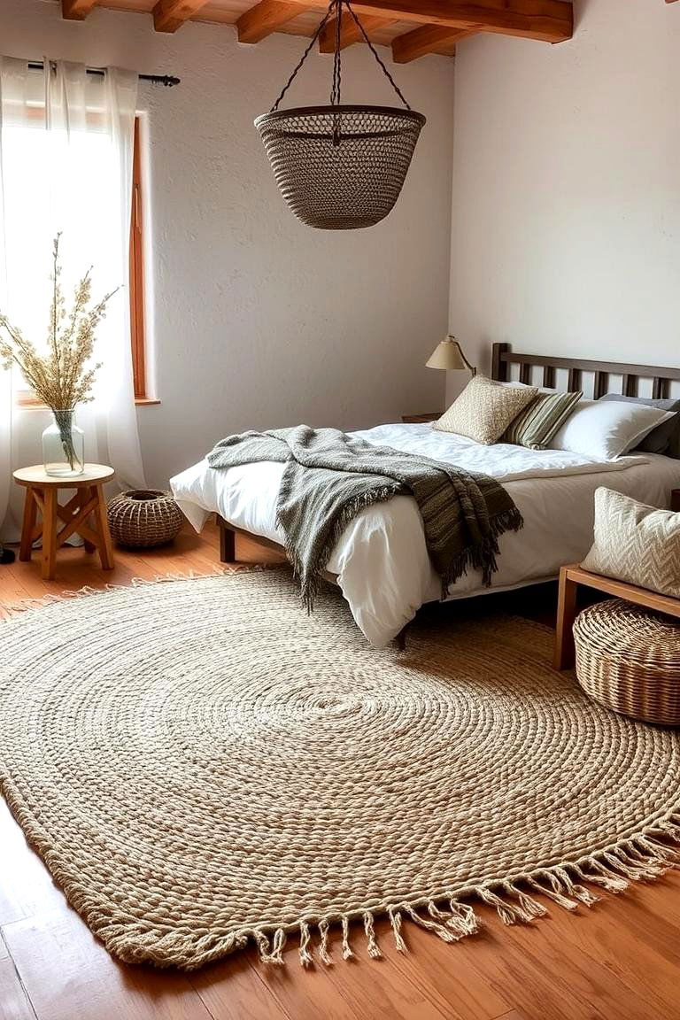 Introduce a Cozy Woven Rug - 24 Rustic Bedroom Ideas