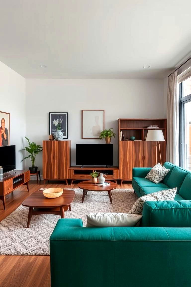Introduce a Mid Century Modern Twist - 24 Emerald Green Sofa Living Room Ideas