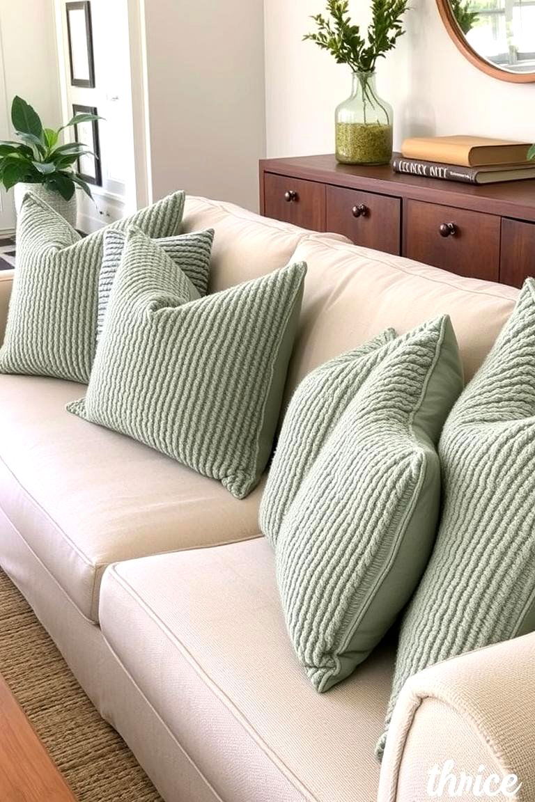 Introduce a Natural Linen Sofa with Sage Green Accents - 24 Rustic Sage Green Living Room Ideas