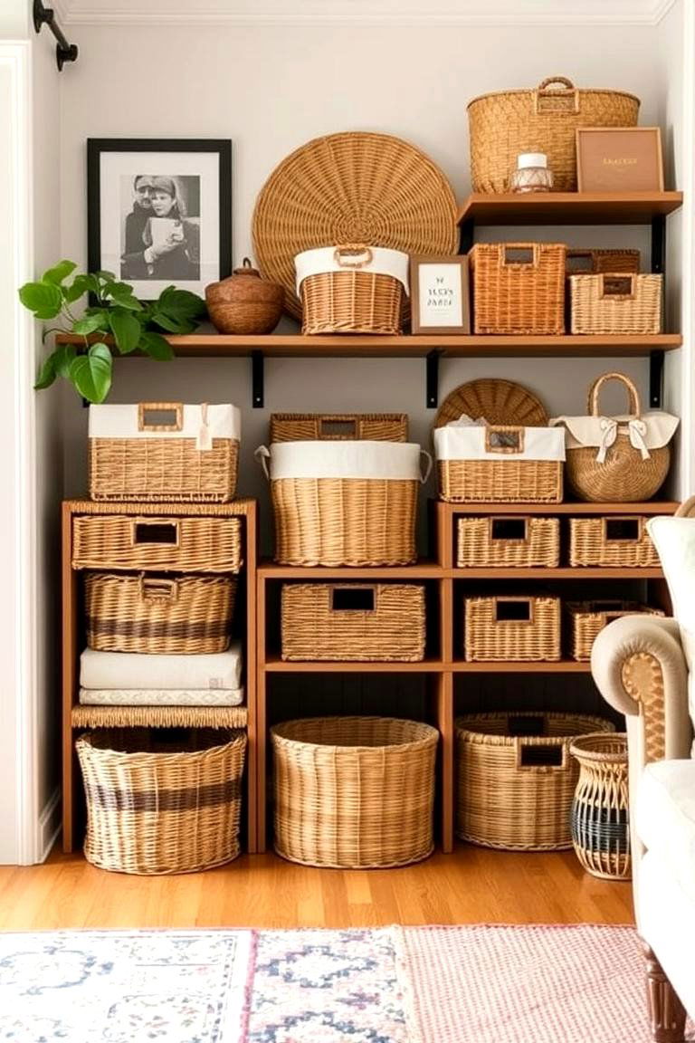 Introduce a Practical Basket Bonanza - 24 Living Room Corner Ideas