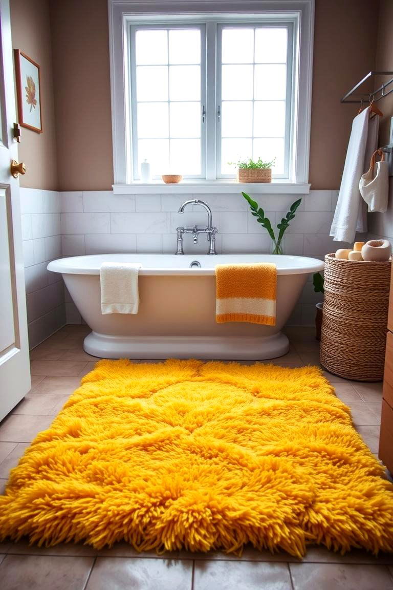 Introduce a Yellow Rug - 24 Yellow Bathroom Ideas