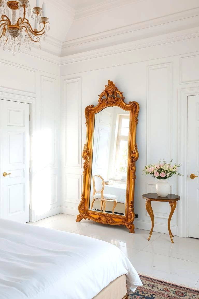 Introducing Gold Through Decorative Mirrors - 24 White and Gold Bedroom Ideas