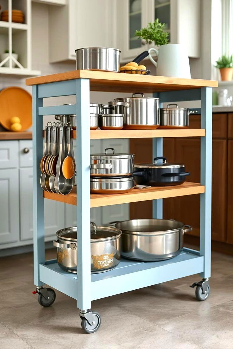 Introducing a Rolling Kitchen Cart - 24 Pots and Pans Storage Ideas