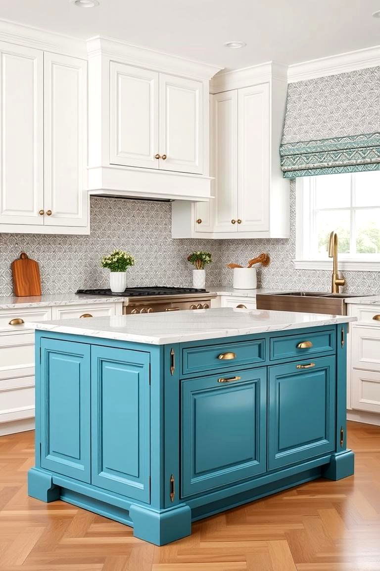 Introducing a Touch of Coastal Charm - 24 White Kitchen Cabinets With Blue Island