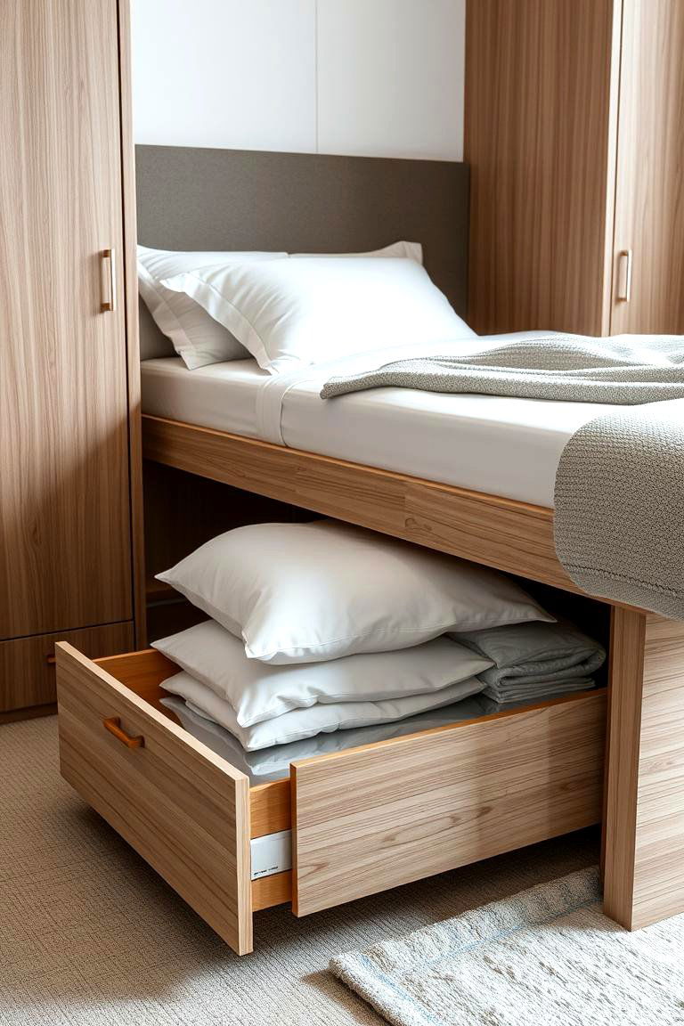 Invest in a Bed with Built In Drawers - 24 Bedding Storage Ideas