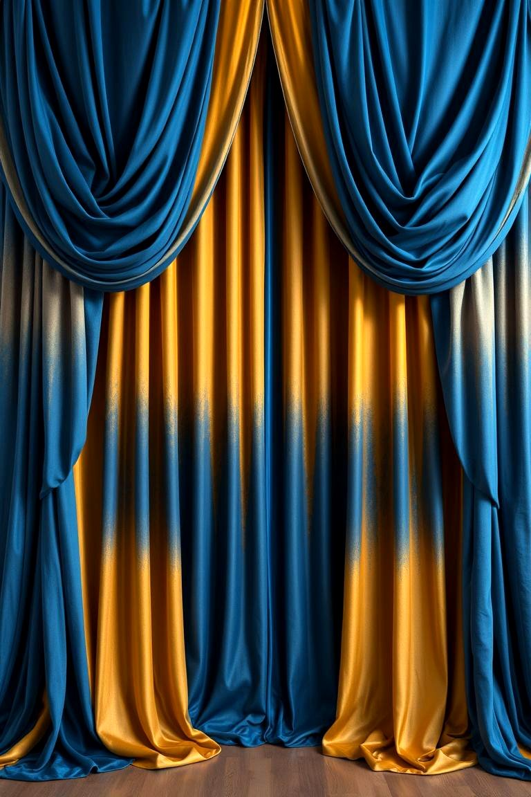 Invigorating Blue and Gold Floor to Ceiling Drapes - 24 Blue and Gold Bedroom Ideas