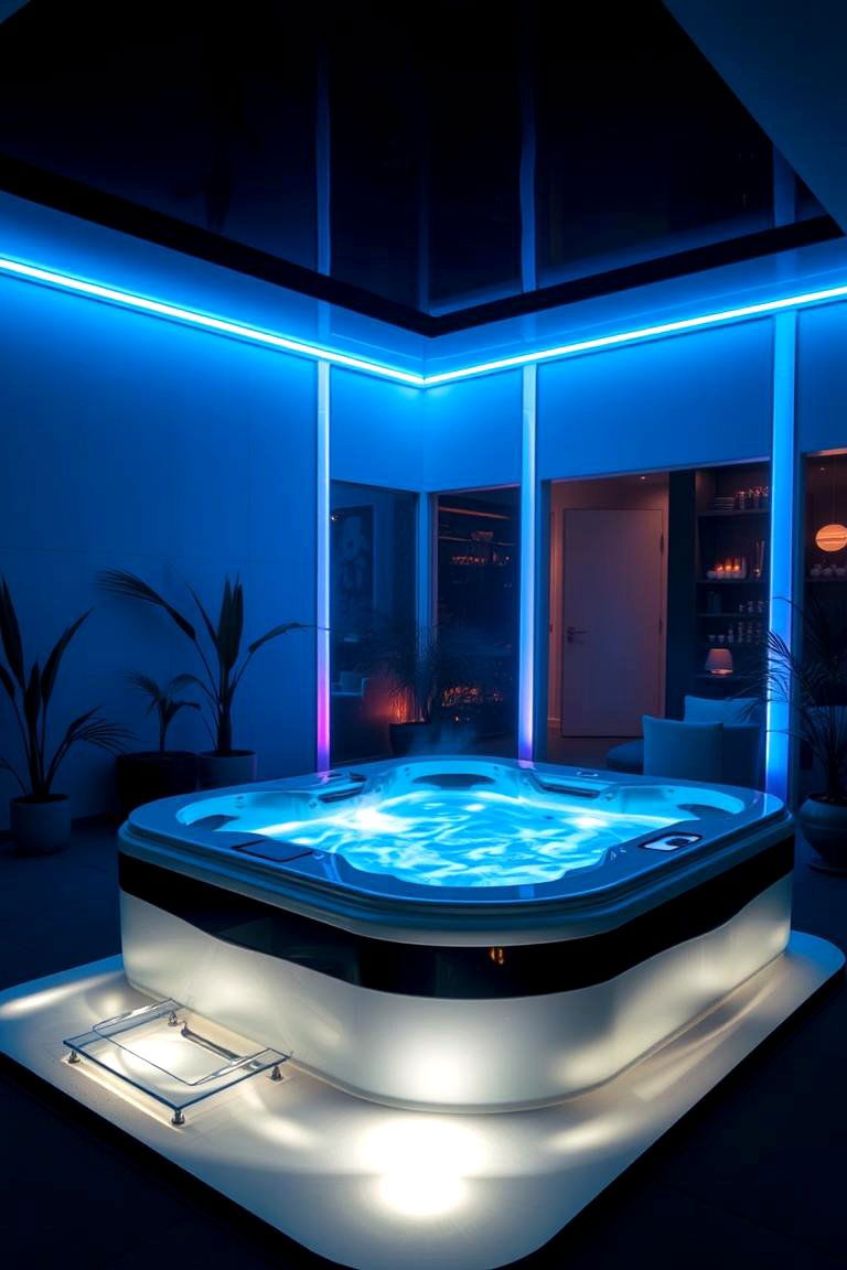 Invigorating LED Lit Retreat - 24 Hot Tub Enclosure Ideas