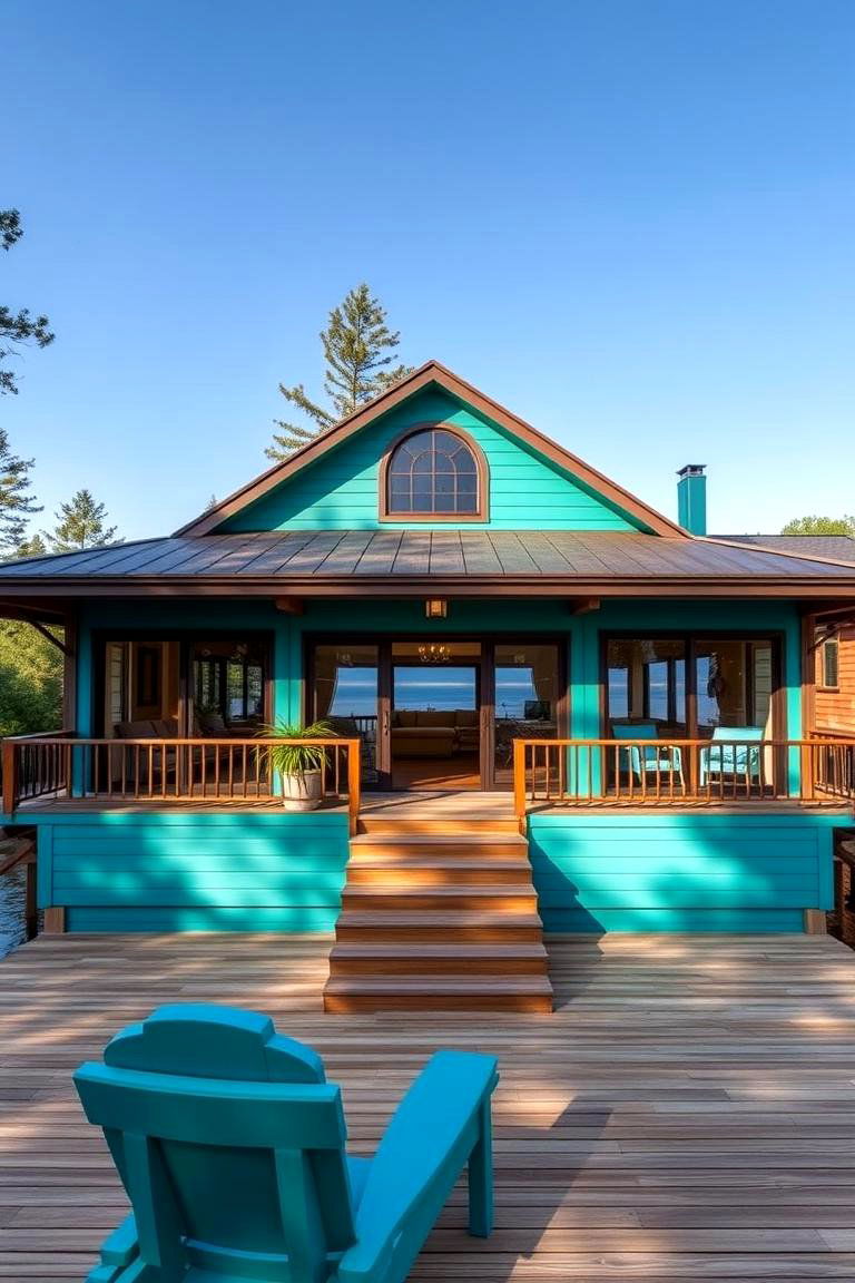 Invigorating Teal - 24 Lake House Exterior Colors Ideas