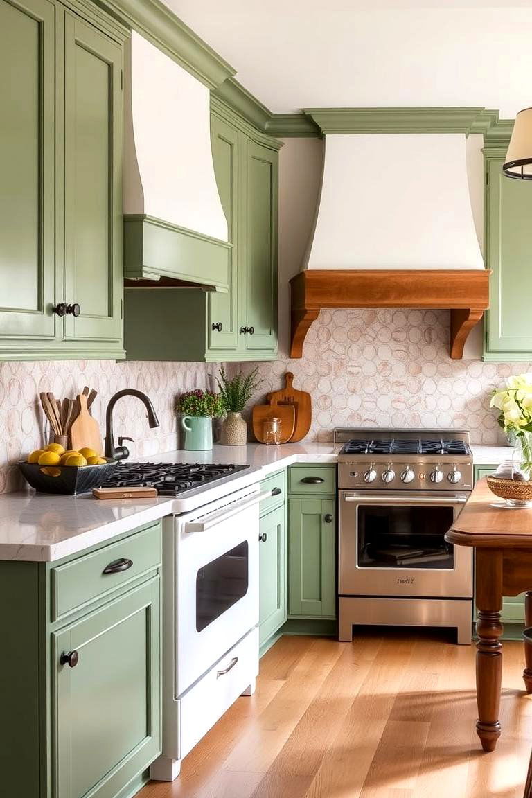Inviting Ambiance for Gatherings - 24 Rustic Sage Green Kitchen Cabinets