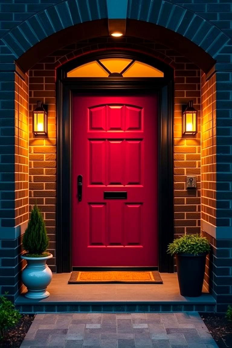 Inviting Black Brick Entryway with Statement Door - 24 Black Brick House Exteriors