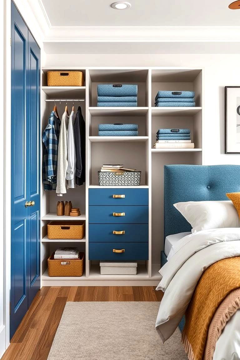 Inviting Blue and Gold Bedroom Storage Solutions - 24 Blue and Gold Bedroom Ideas