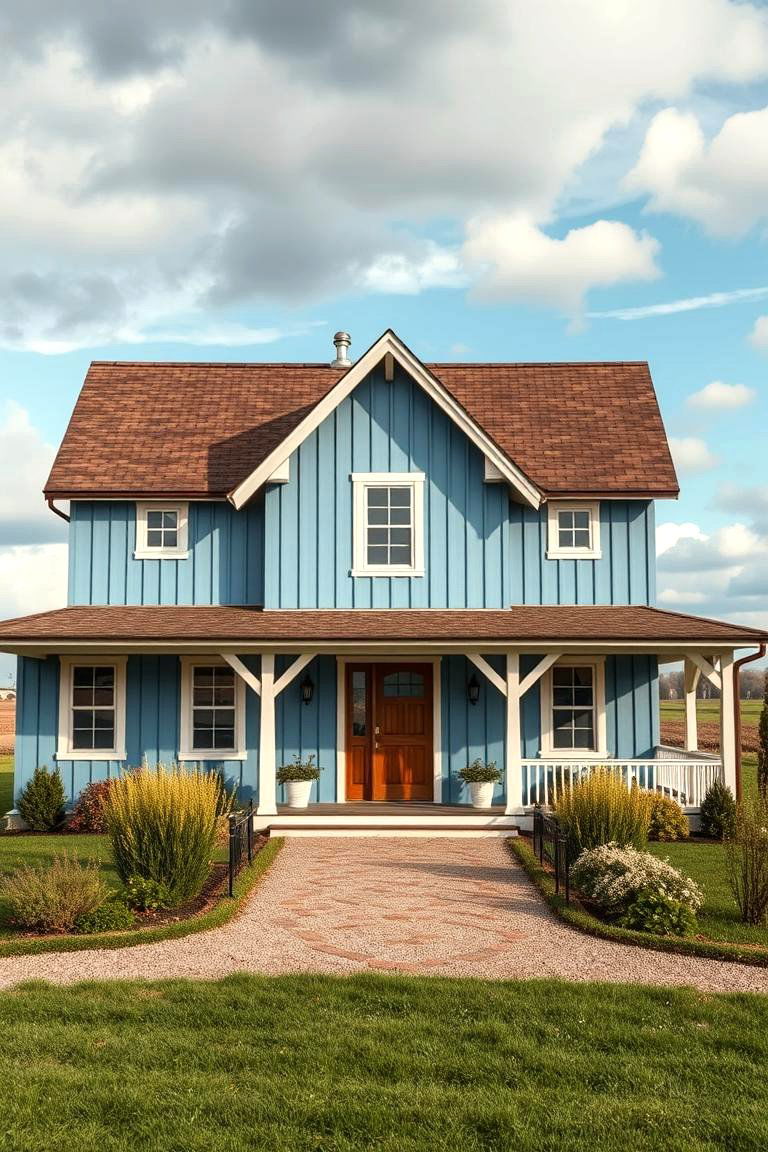 Inviting Country Escape - 24 blue exterior home with a brown roof ideas